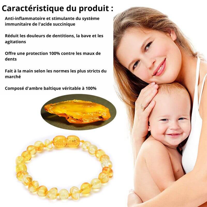 Bracelet d’ambre véritable pour bébé pour soulager les douleurs dentaires  B02