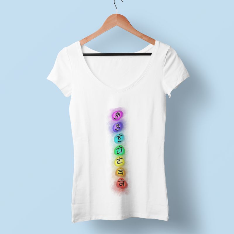 T-shirt-col-V-coton-bio-Les-7-Chakras-pour -Femme