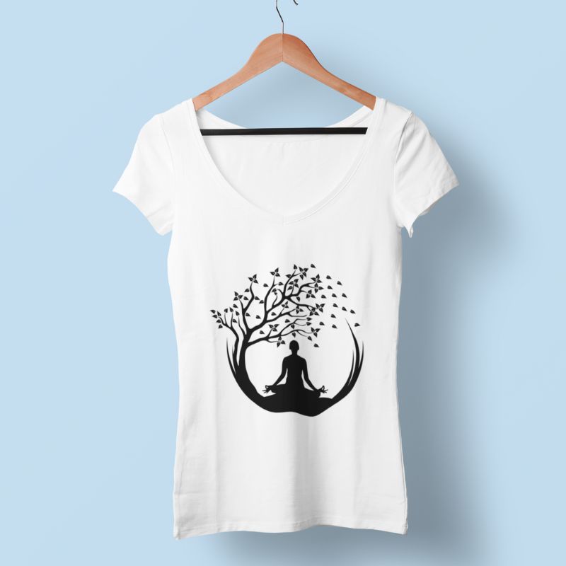 T-shirt-coton-bio-col-V-Yoga-tree-pour-Femme